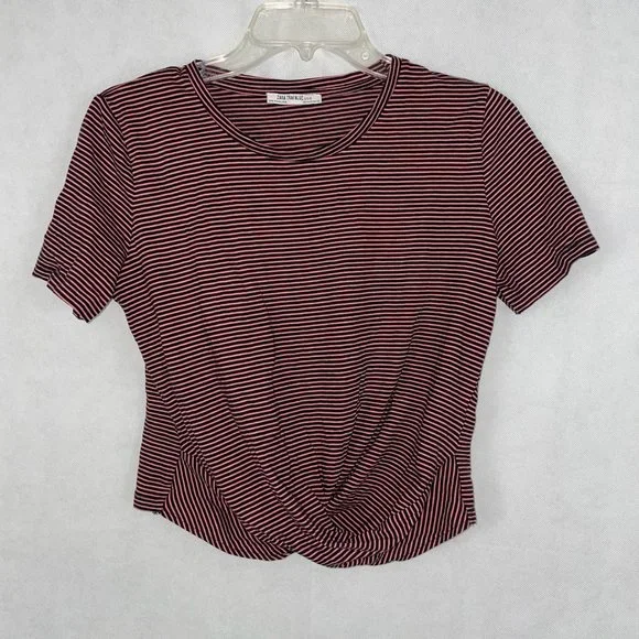 Zara Pink/Black Striped Tie T-shirt Size M - Picture 1 of 3